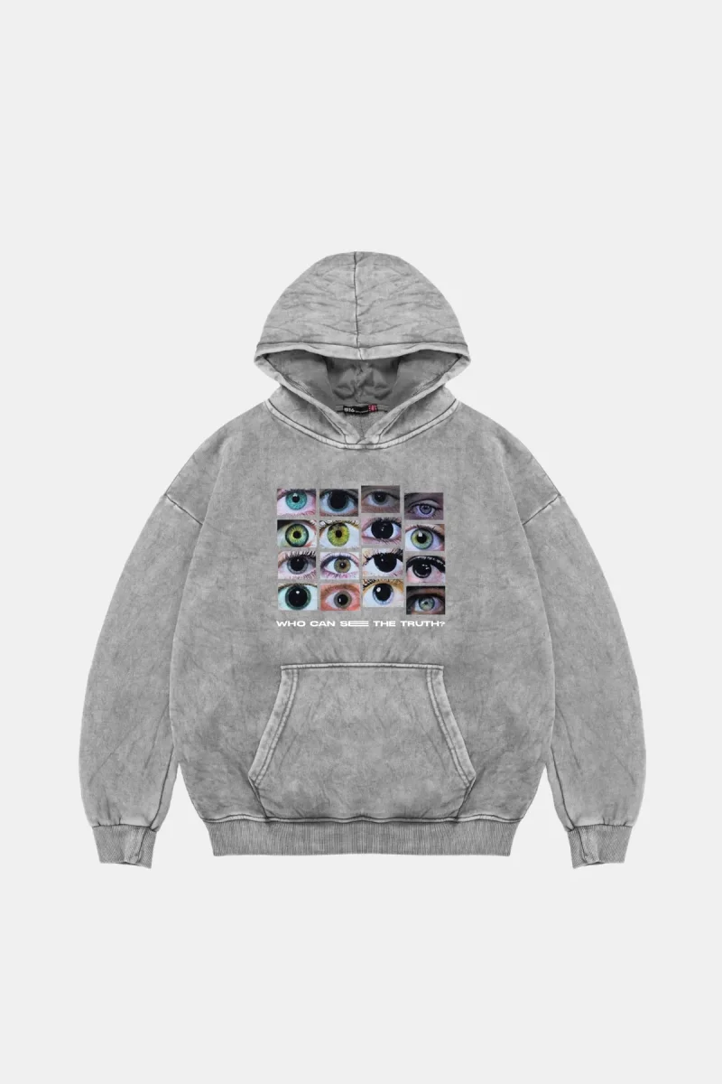 Who Can See Truth Baskılı Oversize Unisex Premium Yıkamalı Beyaz Hoodie
