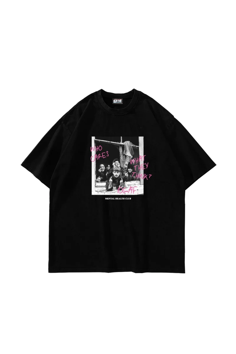 Who Cares IDGAF Baskılı Siyah Oversize Unisex Tshirt