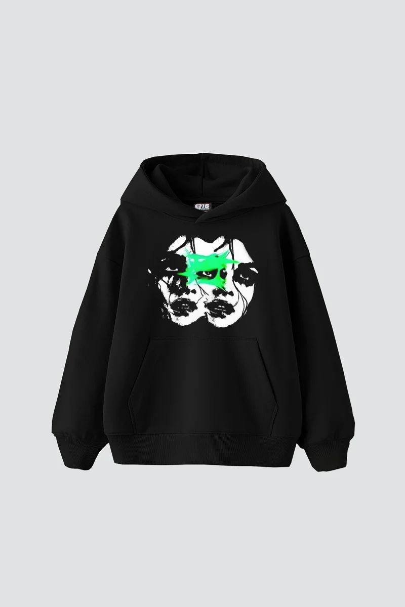 Woman Shadows Baskılı Siyah Oversize Unisex Hoodie