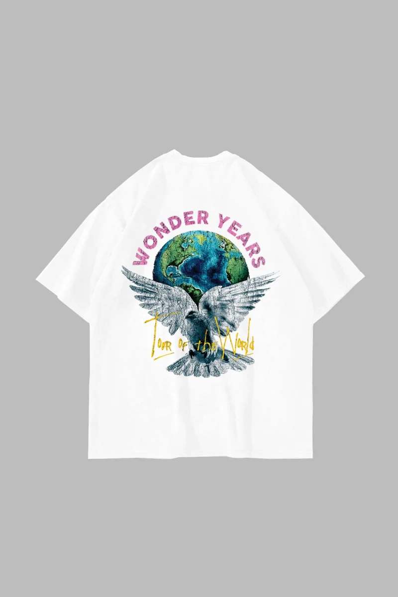 Wonder Years Baskılı Oversize Unisex Beyaz Tshirt