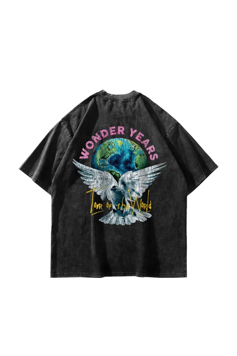 Wonder Years Baskılı Oversize Unisex Yıkamalı Siyah Tshirt