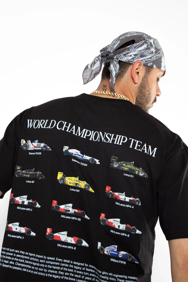 World Championship Team Baskılı Oversize Unisex Siyah Tshirt