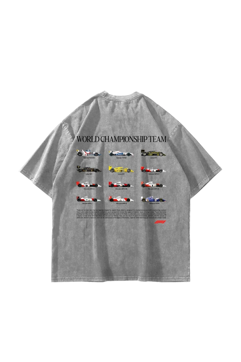 World Championship Team Baskılı Oversize Unisex Yıkamalı Beyaz Tshirt