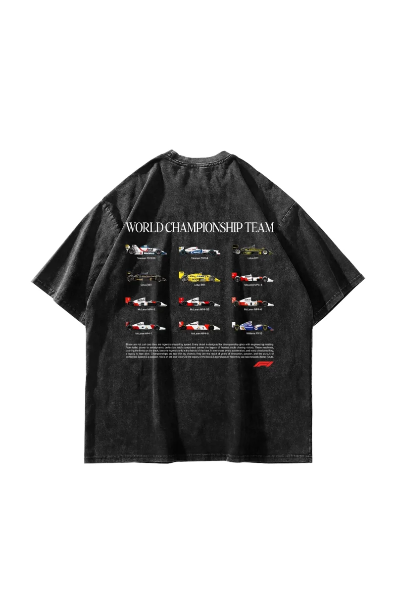 World Championship Team Baskılı Oversize Unisex Yıkamalı Siyah Tshirt