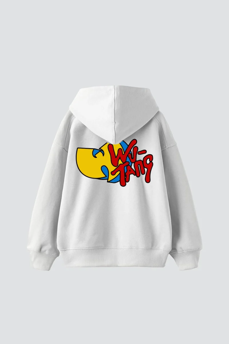 Wu Tang Baskılı Oversize Unisex Beyaz Hoodie