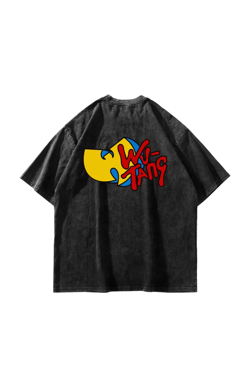Wu Tang Baskılı Oversize Unisex Yıkamalı Siyah Tshirt
