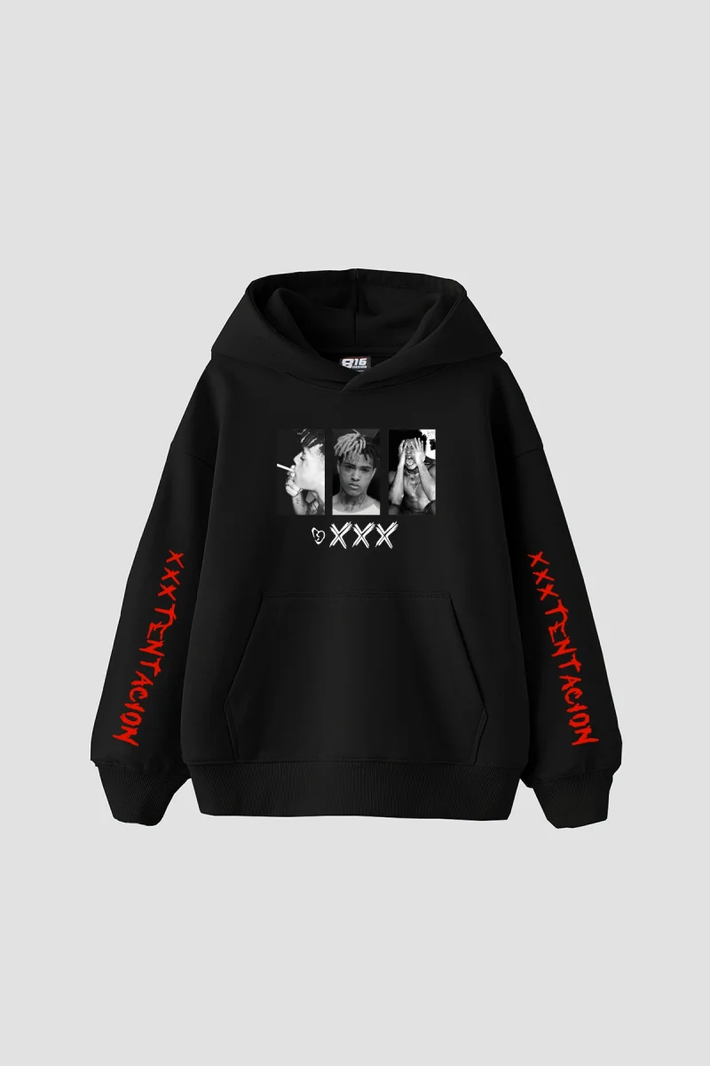 XXXTentacion Baskılı Oversize Unisex Siyah Hoodie