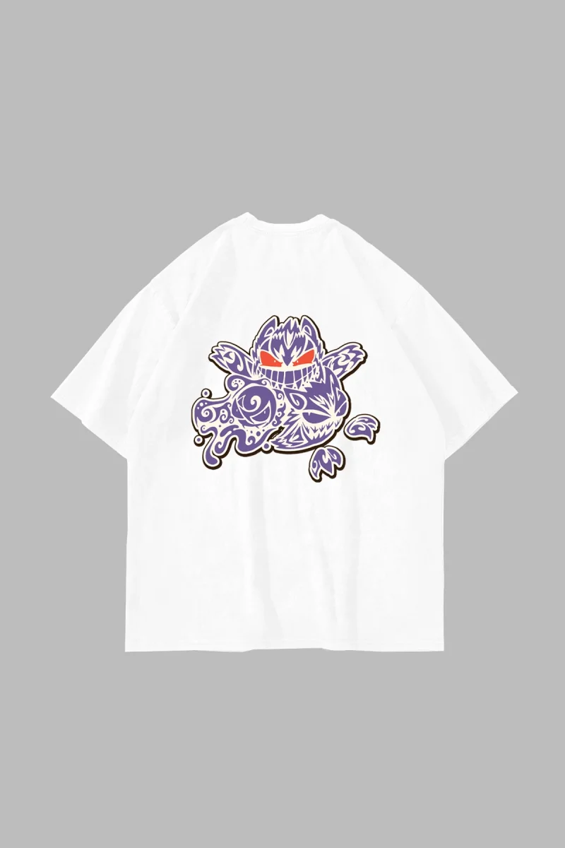 y2K Gengar Baskılı Beyaz Oversize Unisex Tshirt