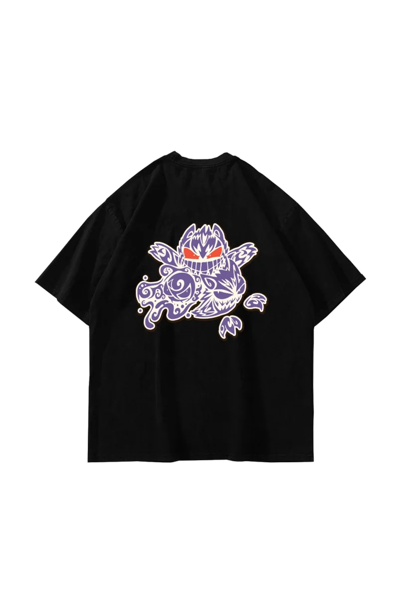 y2K Gengar Baskılı Siyah Oversize Unisex Tshirt