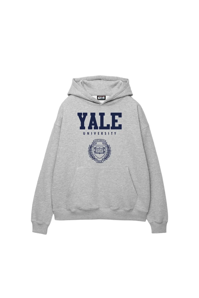 Yale University Baskılı Oversize Unisex Açık Gri Hoodie
