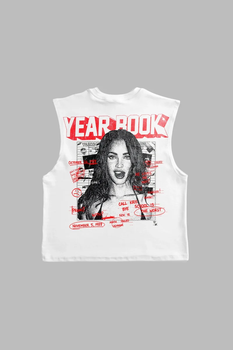 Yearbook Megan Fox Baskılı Beyaz Sıfır Kol Tshirt