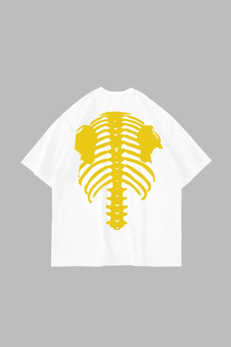 Yellow Ribcage Baskılı Oversize Unisex Beyaz Tshirt
