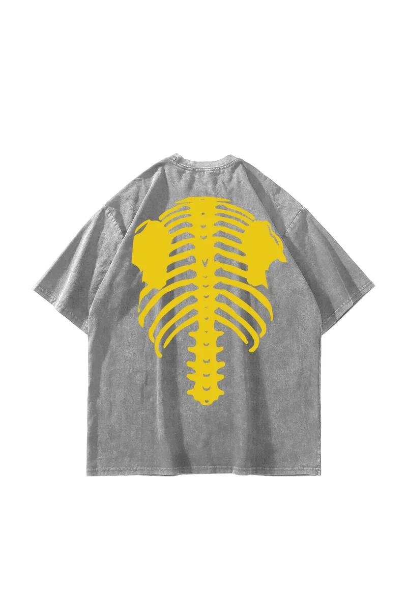 Yellow Ribcage Baskılı Oversize Unisex Yıkamalı Beyaz Tshirt