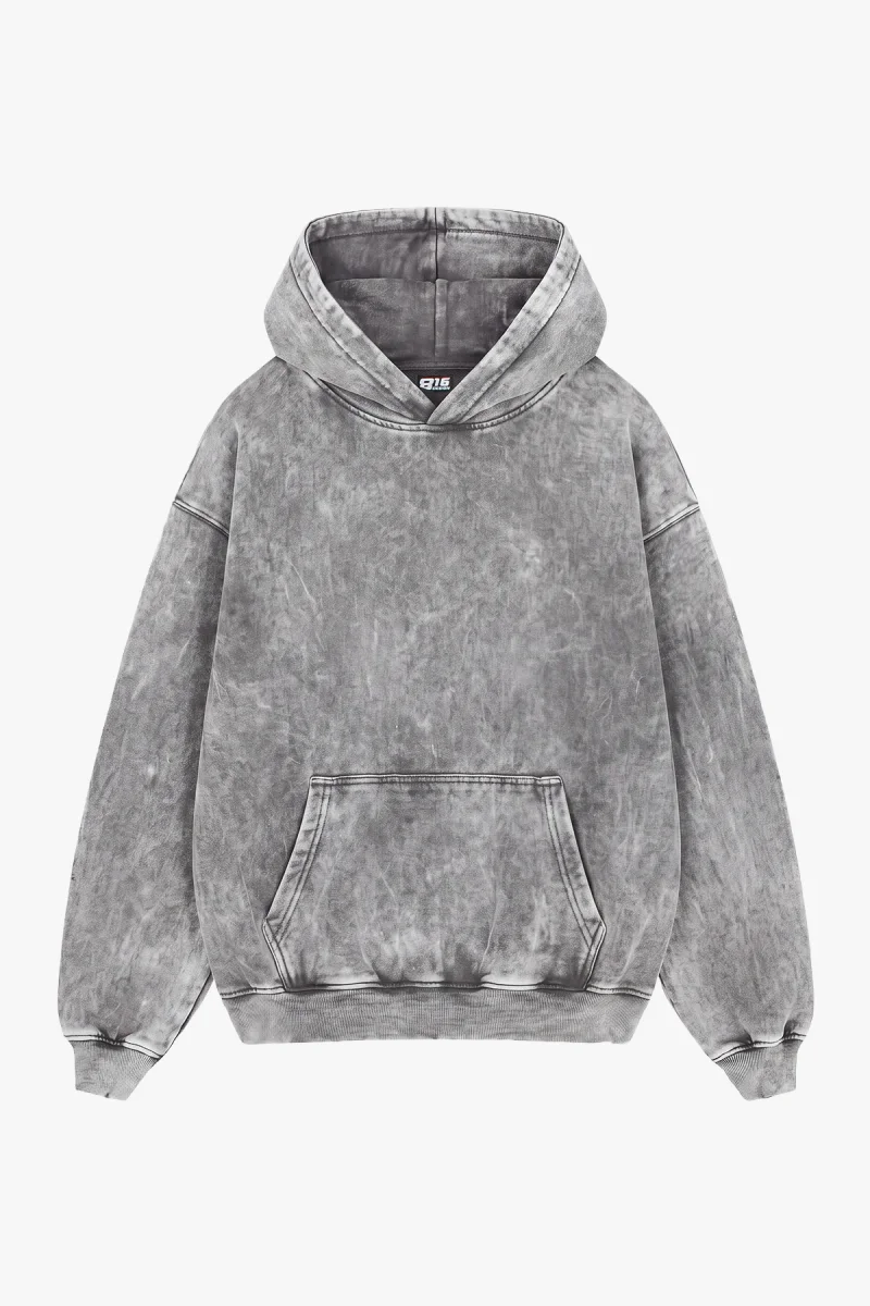 Yıkamalı Beyaz Basic Oversize Unisex Hoodie