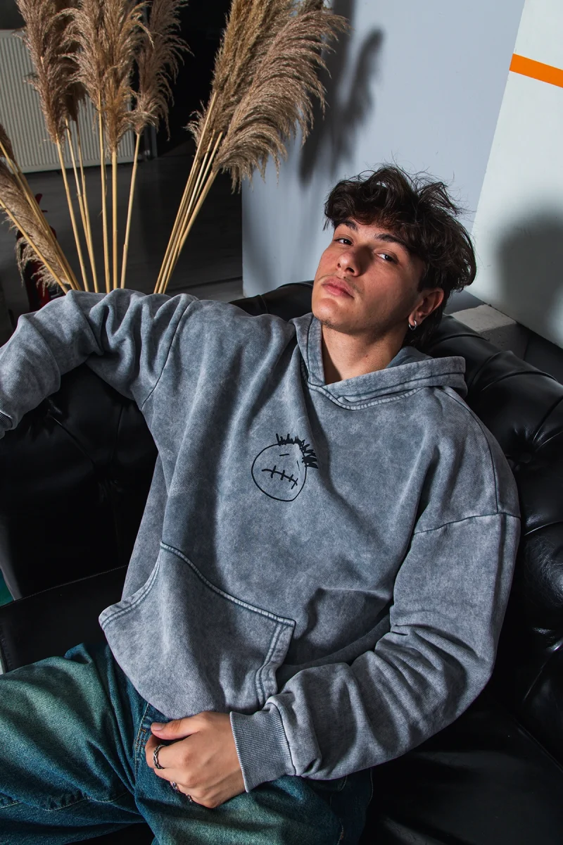 Yıkamalı Beyaz Cactus Jack Sırt Baskılı Oversize Unisex Hoodie