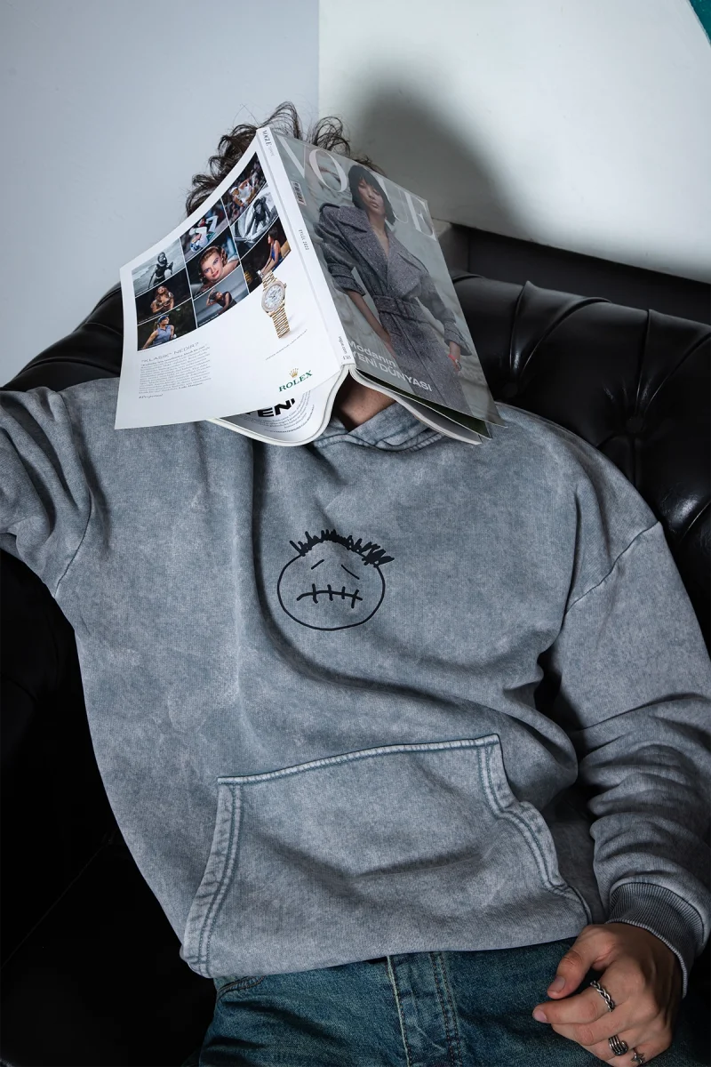 Yıkamalı Beyaz Cactus Jack Sırt Baskılı Oversize Unisex Hoodie