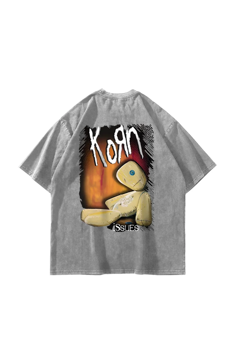 Yıkamalı Beyaz Korn Sırt Baskılı Oversize Unisex Tshirt