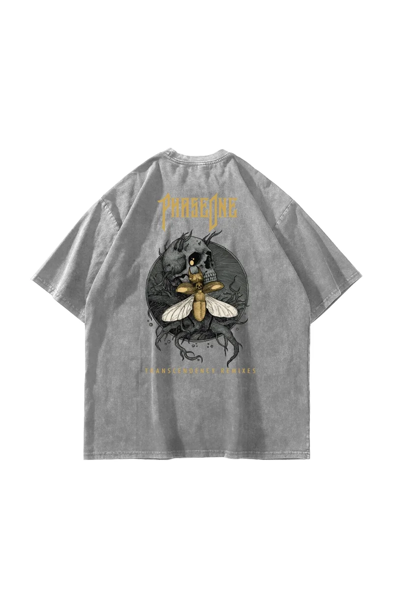 Yıkamalı Beyaz Phaseone Sırt Baskılı Unisex Oversize Tshirt