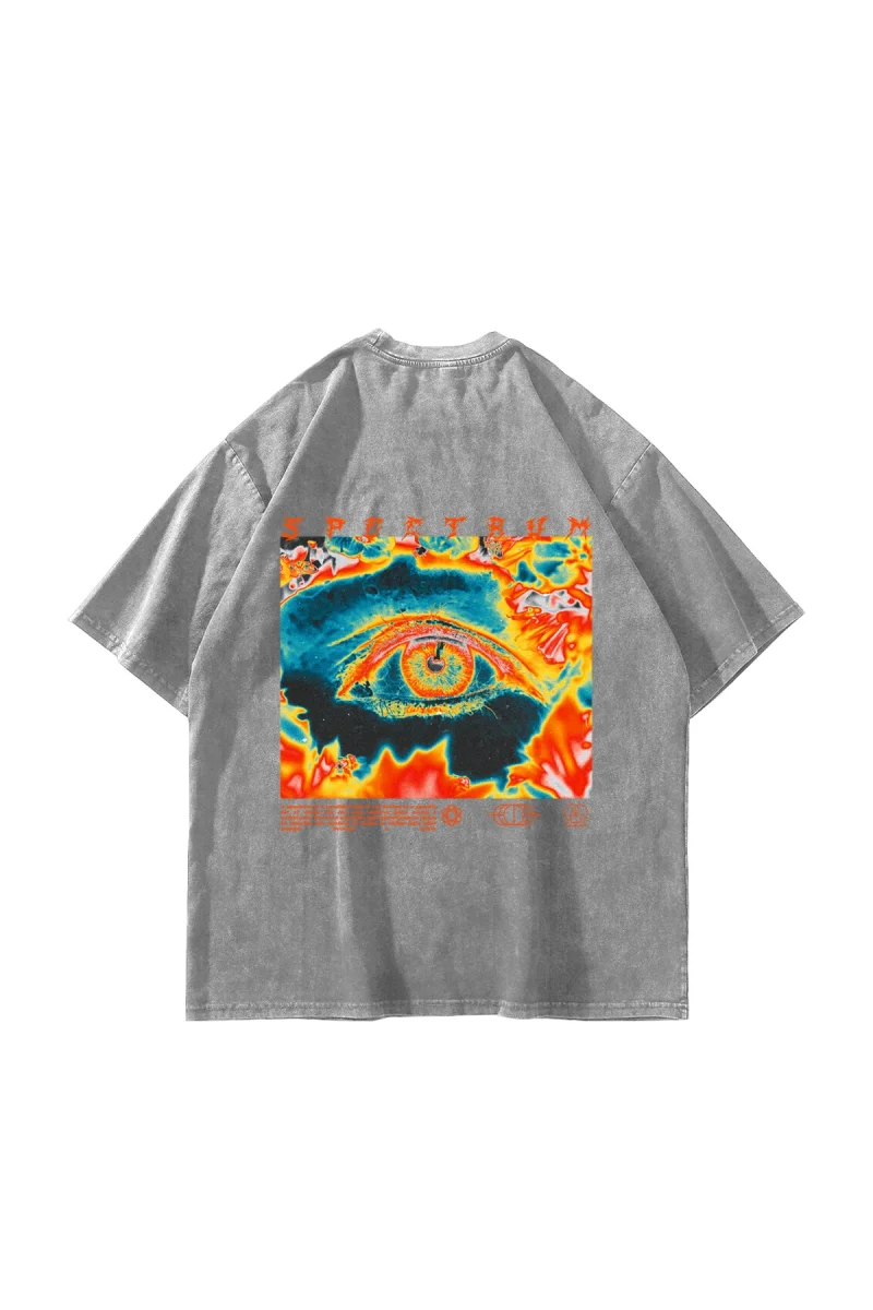 Yıkamalı Beyaz Spectrum Baskılı Oversize Unisex Tshirt