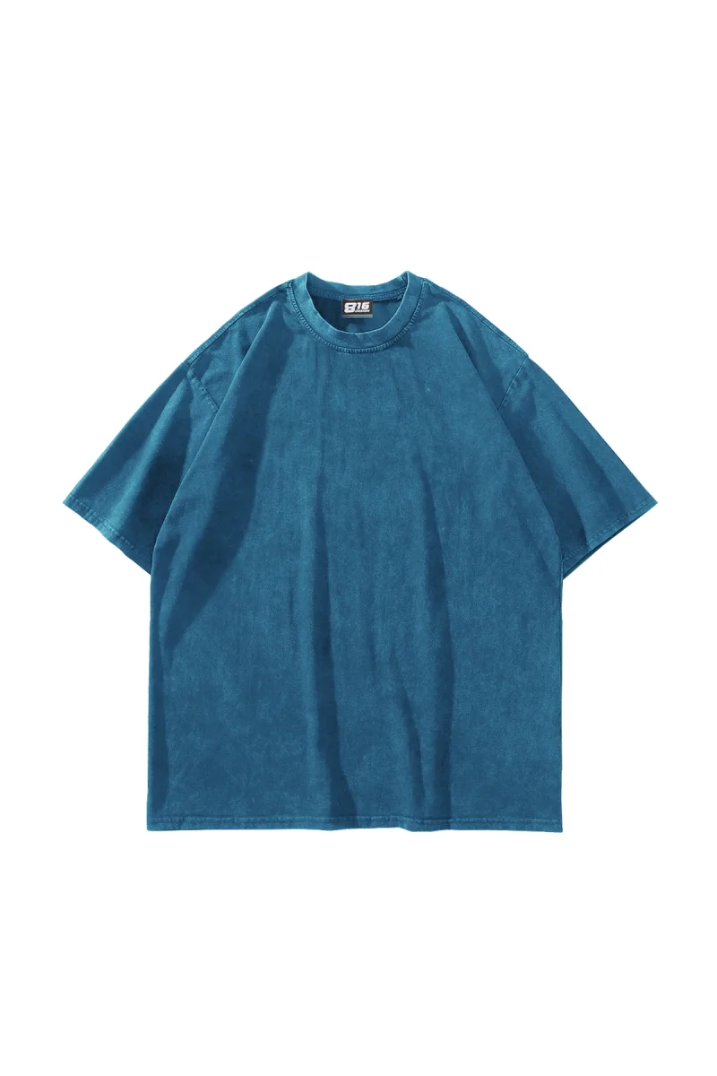 Yıkamalı Mavi Basic Oversize Unisex Tshirt