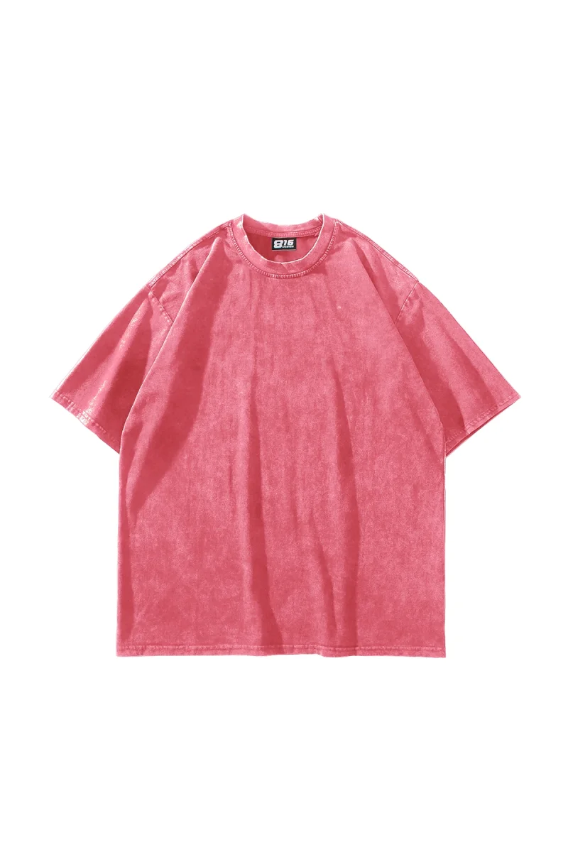 Özel Tasarım Yıkamalı Pembe Basic Oversize Unisex Tshirt
