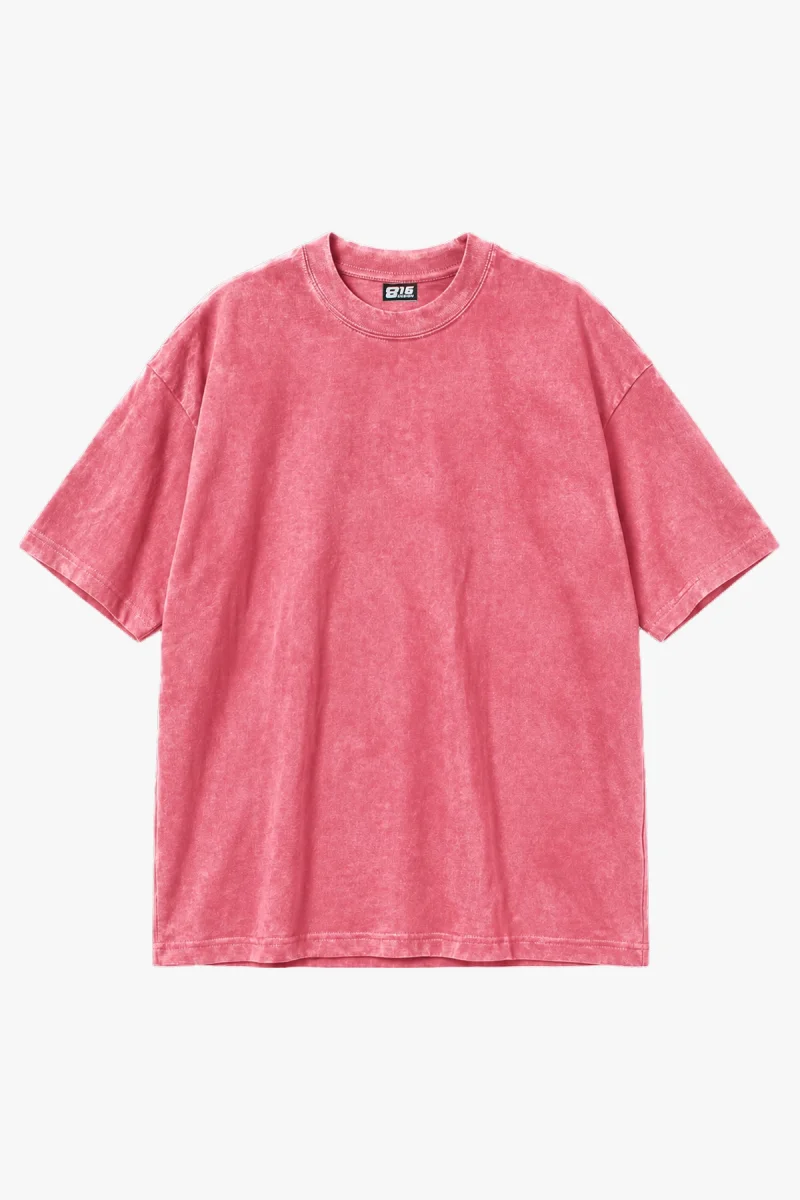Yıkamalı Pembe Basic Oversize Unisex Tshirt