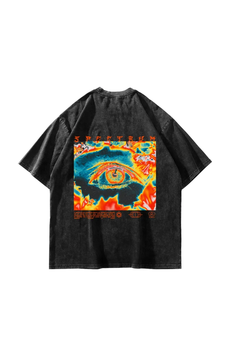 Yıkamalı Siyah Spectrum Baskılı Oversize Unisex Tshirt