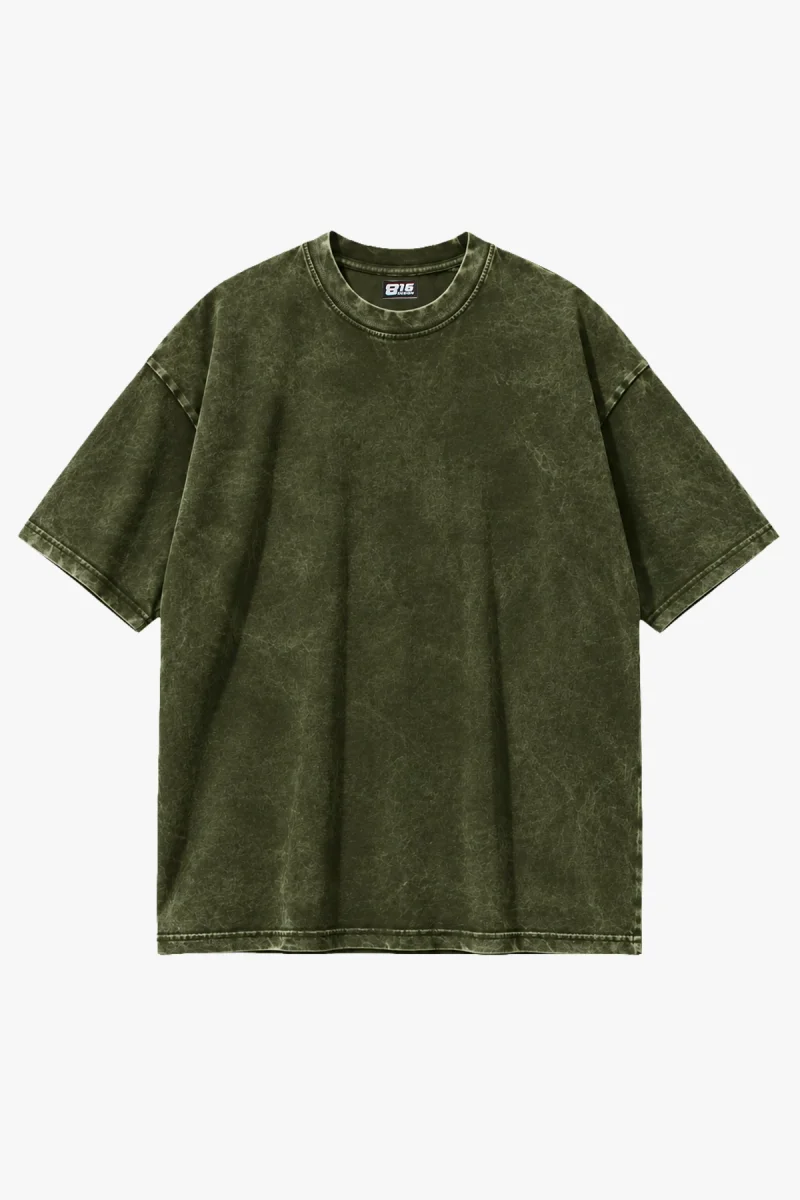 Yıkamalı Yeşil Basic Oversize Unisex Tshirt