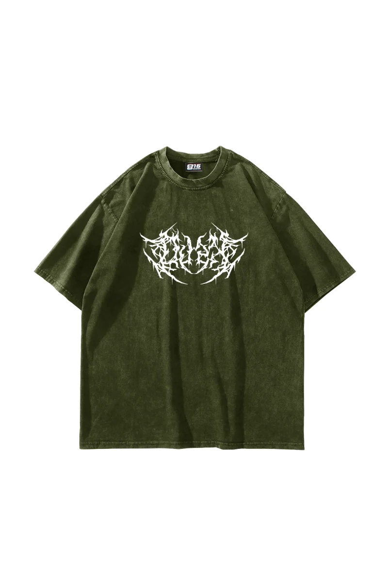 Yıkamalı Yeşil Beyaz Dusk Baskılı Oversize Unisex Tshirt