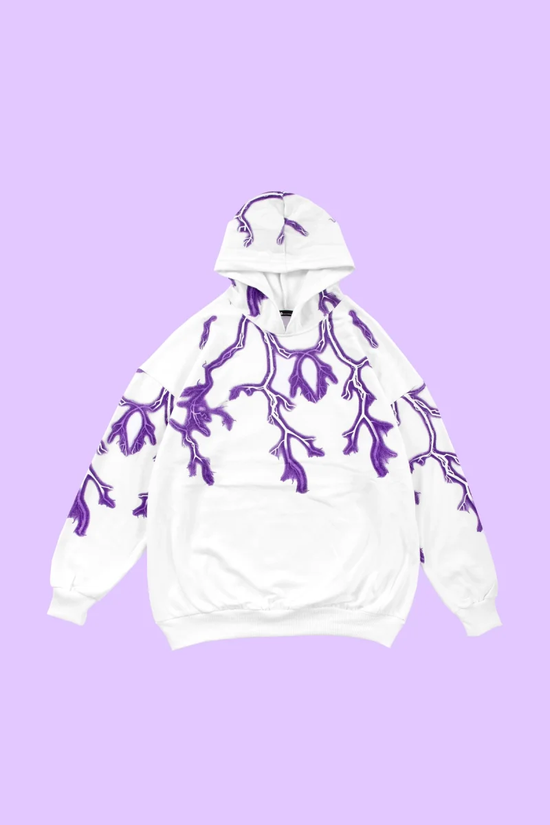 Yıldırım V2 Baskılı Unisex Oversize Beyaz Hoodie