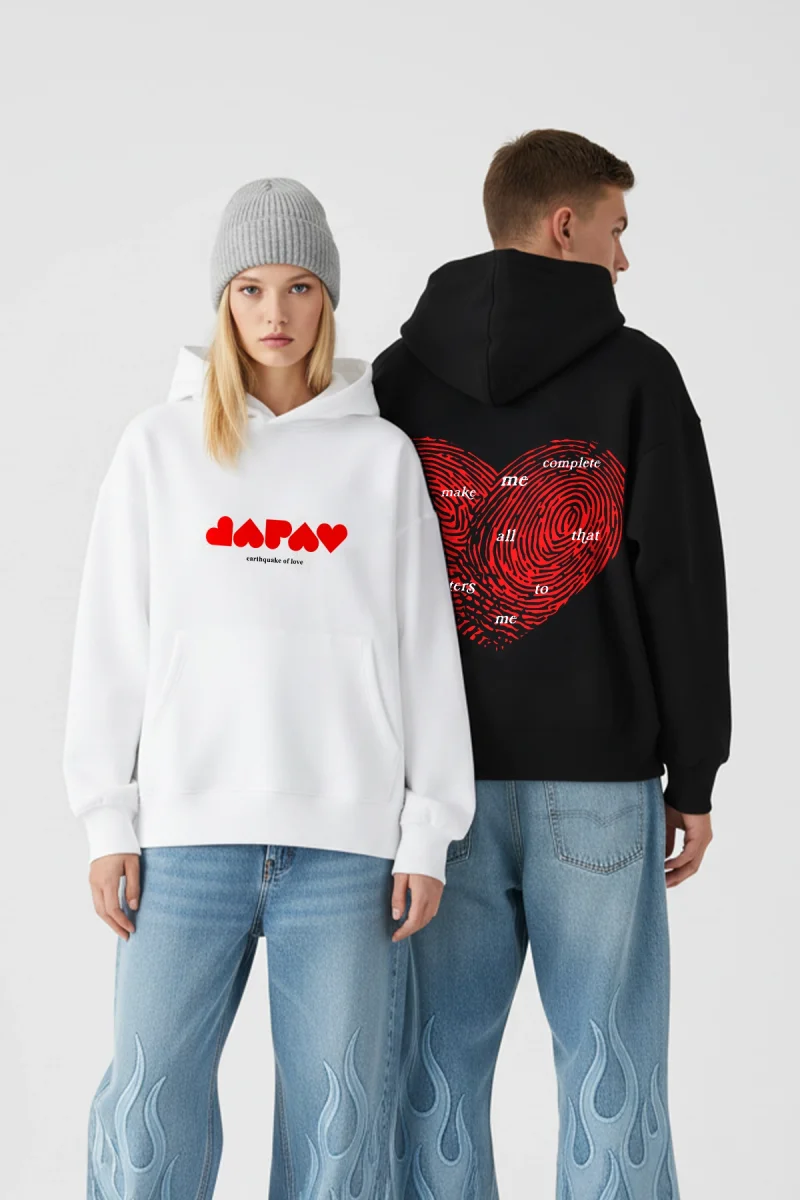 You Make Me Complete Baskılı Oversize Unisex Siyah Hoodie