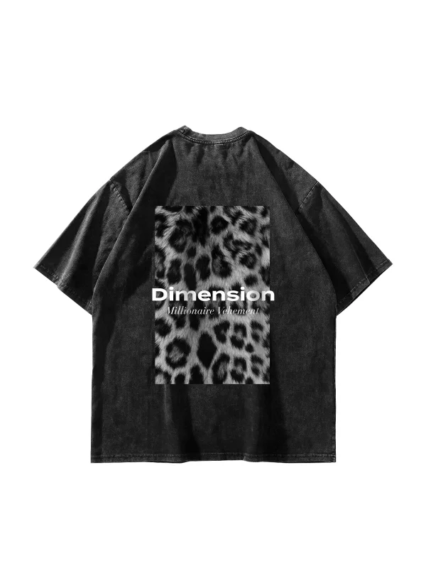 V2 Dimension Baskılı Hayvan Desenli 24/1 Oversize Unisex Yıkamalı Siyah Tshirt