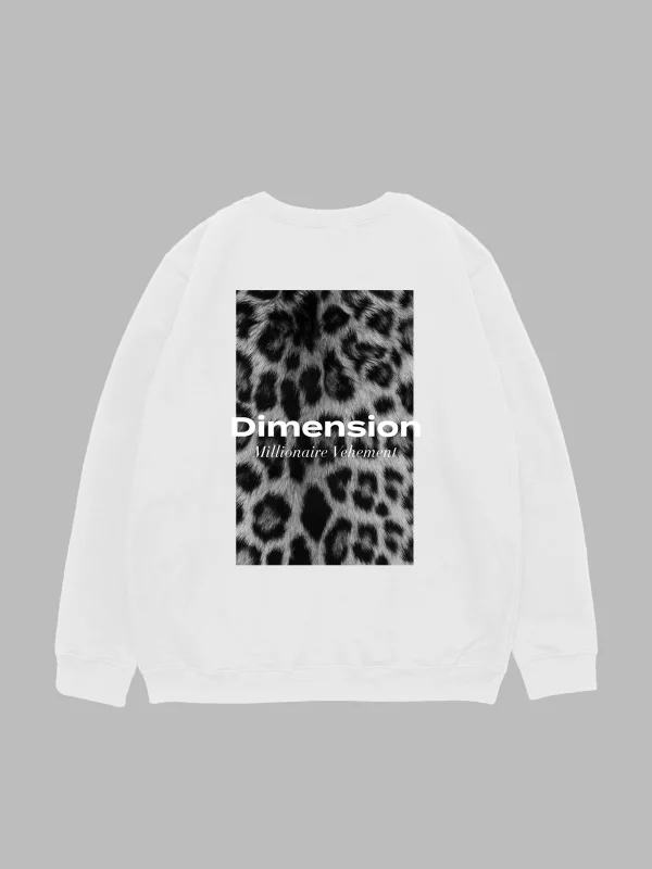 V2 Dimension Leopar Baskılı Beyaz Oversize Unisex Sweatshirt
