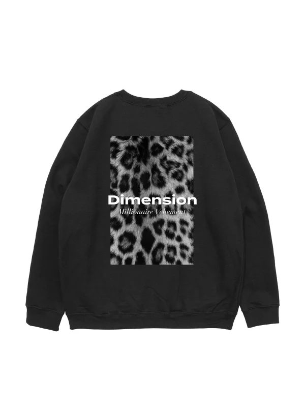 V2 Dimension Leopar Baskılı Siyah Oversize Unisex Sweatshirt