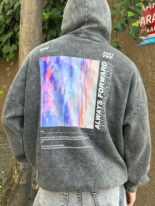 1989 Sırt Baskılı Oversize Unisex Premium Yıkamalı Siyah Hoodie