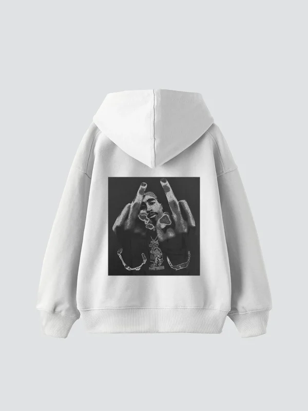 All Eyez On Me Baskılı Oversize Unisex Premium Beyaz Hoodie