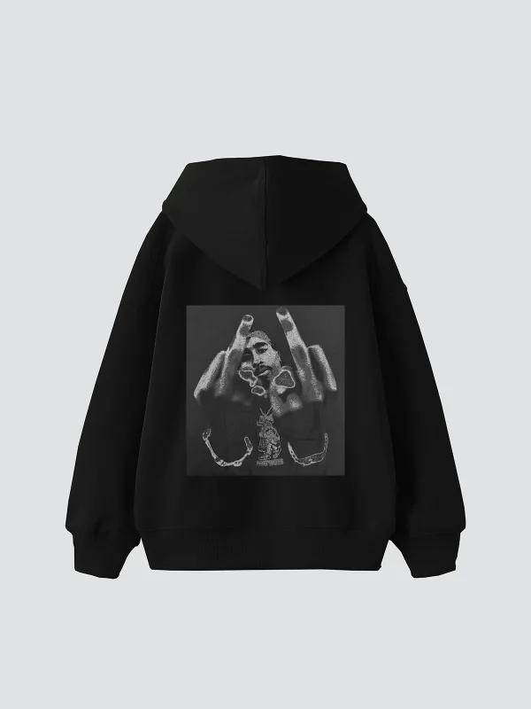 All Eyez On Me Baskılı Oversize Unisex Premium Siyah Hoodie