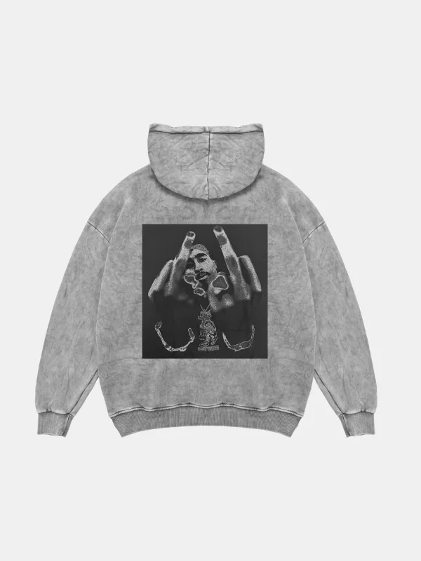 All Eyez On Me Baskılı Oversize Unisex Premium Yıkamalı Beyaz Hoodie