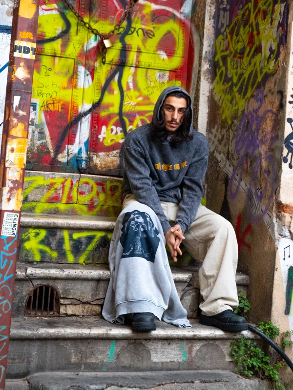 All Eyez On Me Baskılı Oversize Unisex Premium Yıkamalı Siyah Hoodie