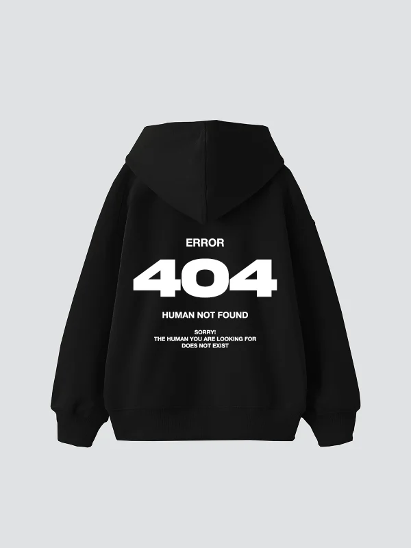 404 Error Baskılı Oversize Unisex Premium Siyah Hoodie