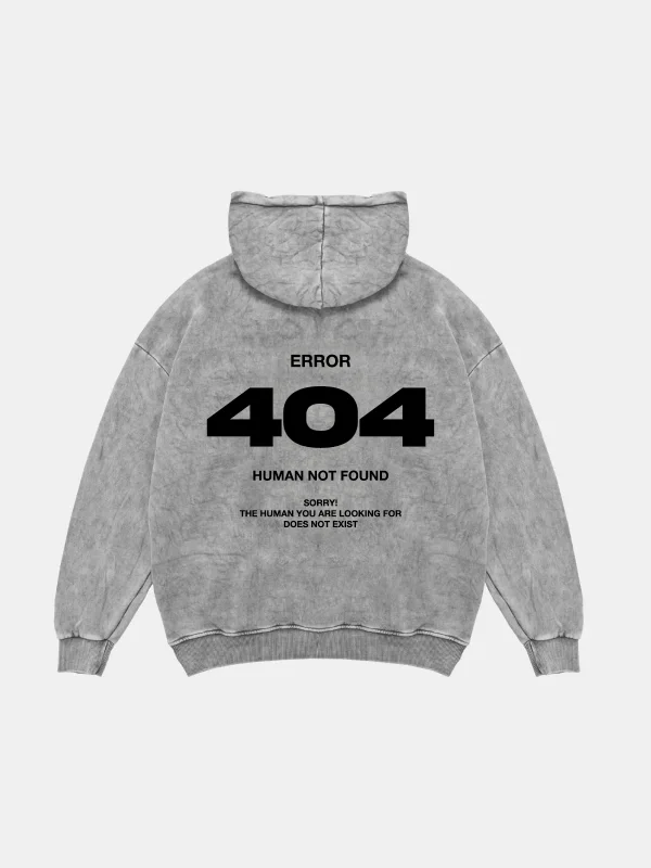 404 Error Baskılı Oversize Unisex Premium Yıkamalı Beyaz Hoodie