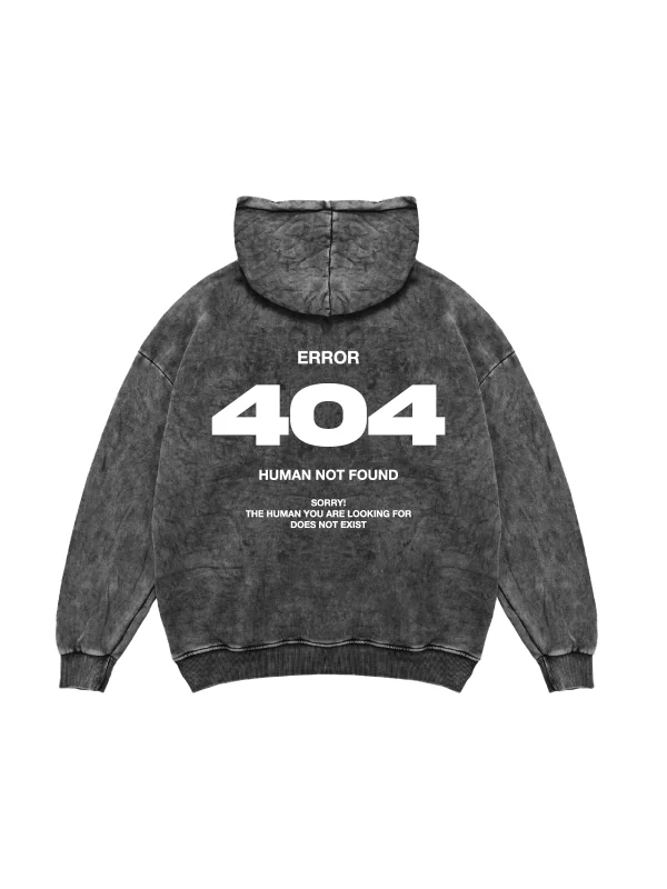 404 Error Baskılı Oversize Unisex Premium Yıkamalı Siyah Hoodie
