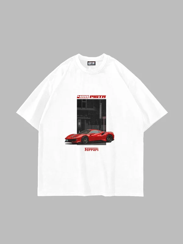 488 Pista Baskılı Oversize Unisex Beyaz Tshirt