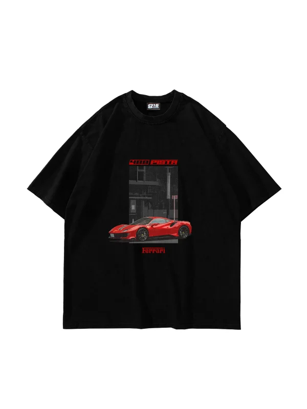 488 Pista Baskılı Oversize Unisex Siyah Tshirt