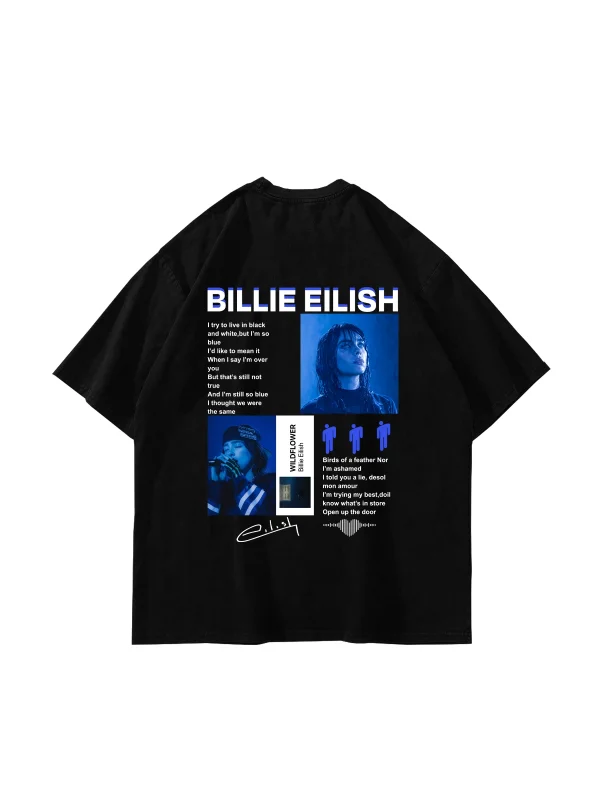Bıllıe Eılısh Wıldflower Baskılı Oversize Unisex Siyah Tshirt