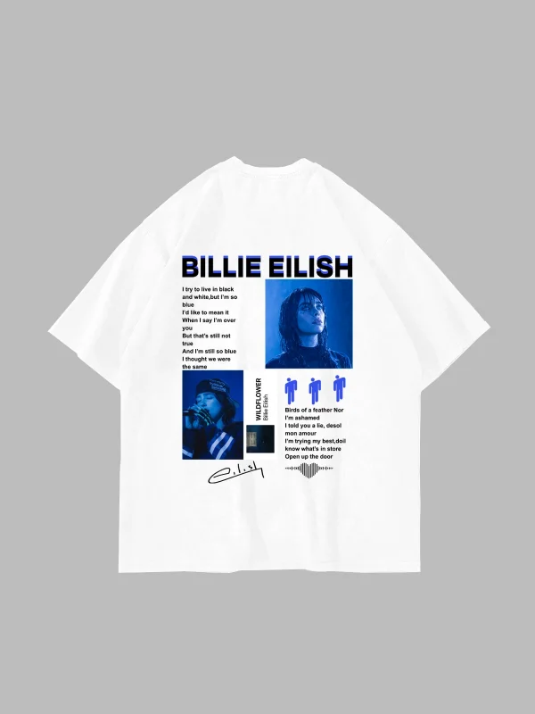 Bıllıe Eılısh Wıldflower Baskılı Oversize Unisex Beyaz Tshirt
