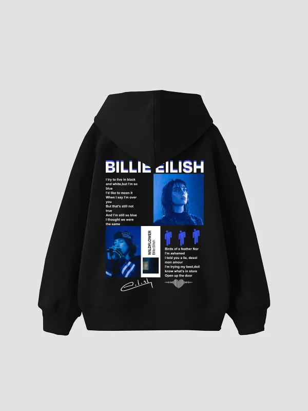 Bıllıe Eılısh Wıldflower Baskılı Oversize Unisex Siyah Hoodie