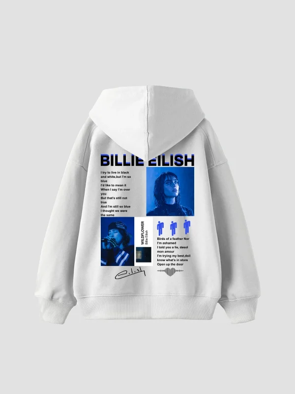 Bıllıe Eılısh Wıldflower Baskılı Oversize Unisex Beyaz Hoodie