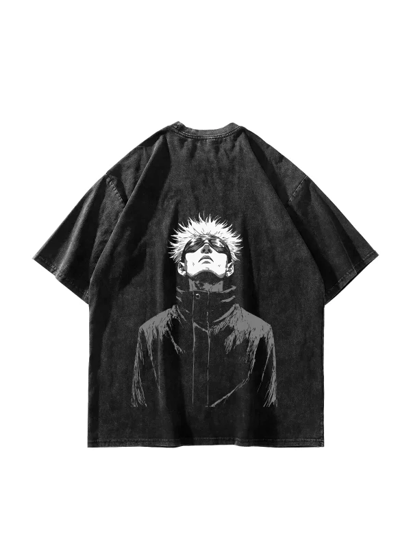 Satoru Gojo Baskılı Oversize Unisex Yıkamalı Siyah Tshirt