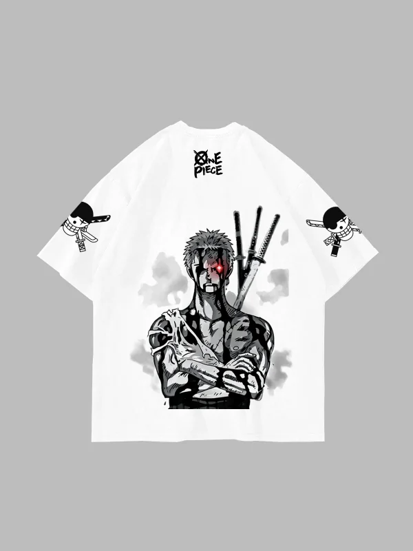 Roronoa Zoro Baskılı Oversize Unisex Beyaz Tshirt